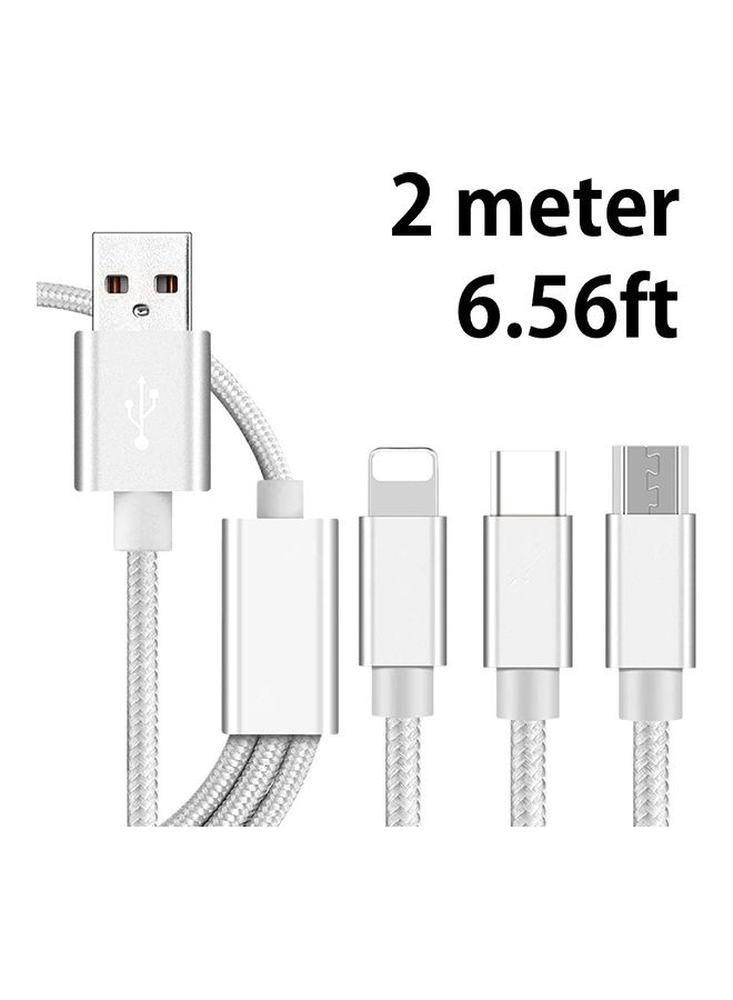 كابل شحن 3 في 1 بمنفذ Lightning/Type-C/مايكرو USB فضي - Image 2